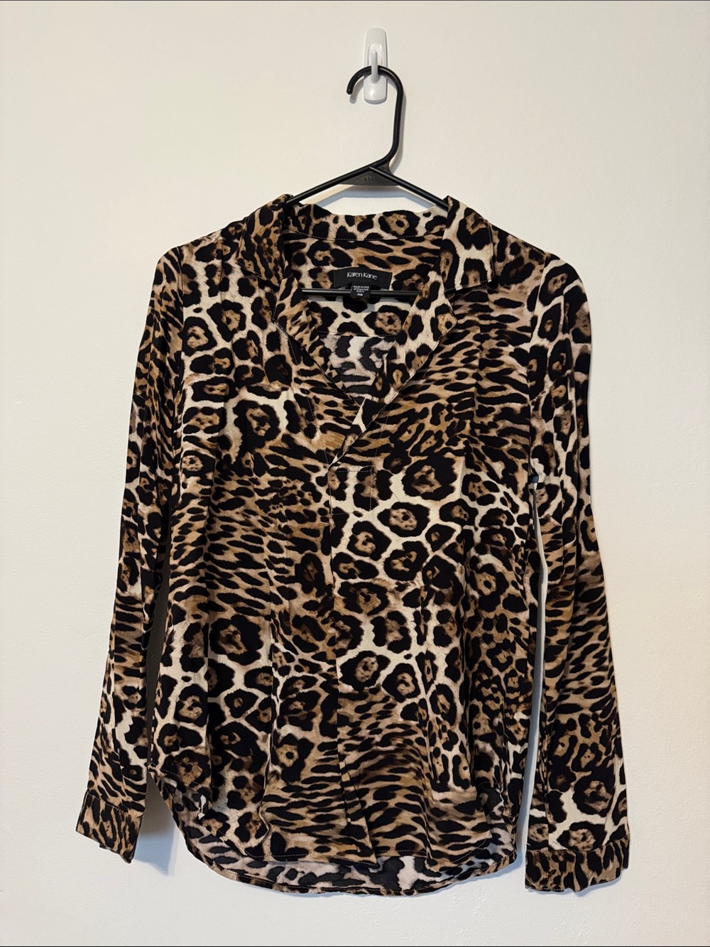 Karen Kane Leopard Print Button-Down Shirt - Brown/Black/Cream